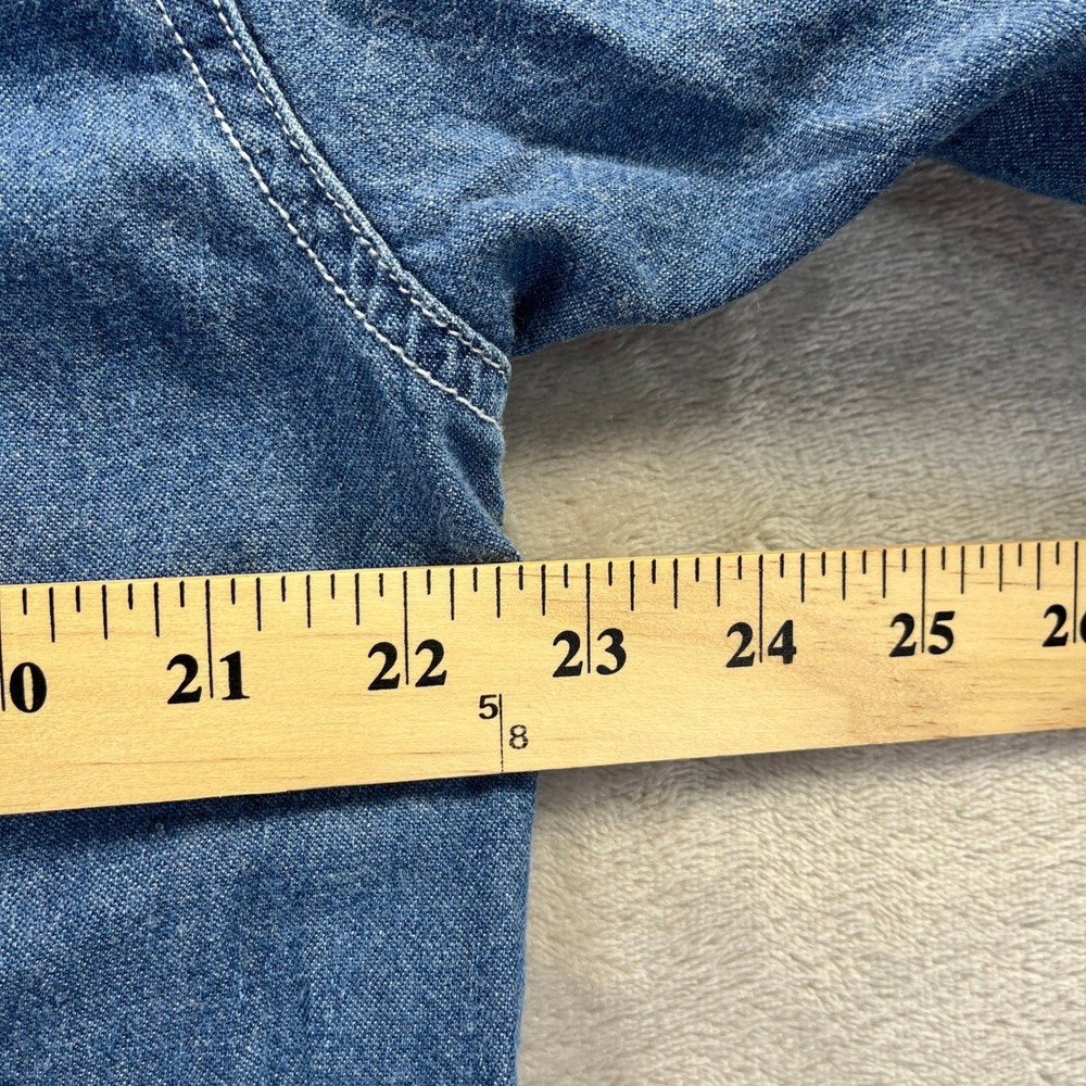 Vintage 90s Quizzical Denim Shirt L Blue Christmas Noahs Ark Festive Grandmacore - Picture 11 of 14